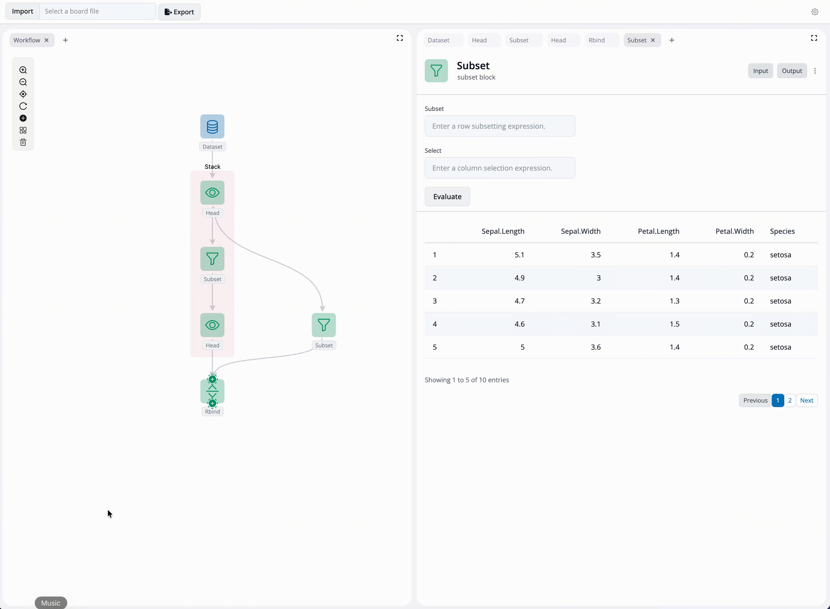 Cutting and pasting a full stack in a blockr.dag workflow.